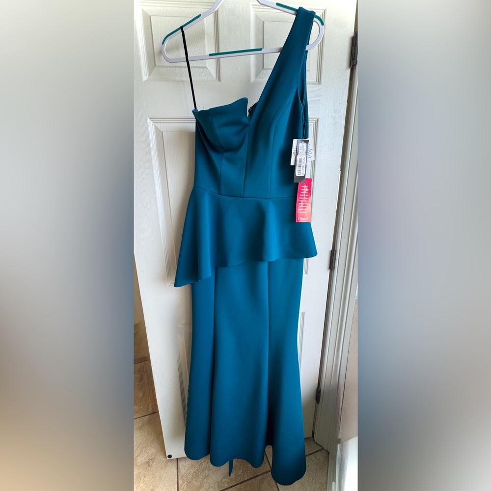 Betsy & Adam One Shoulder Blue Dress